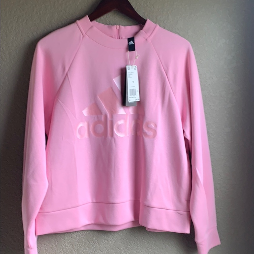 NWT Adidas pink zip up sweatshirt logo crew medium